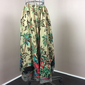 White Stag brown palm and floral maxi skirt